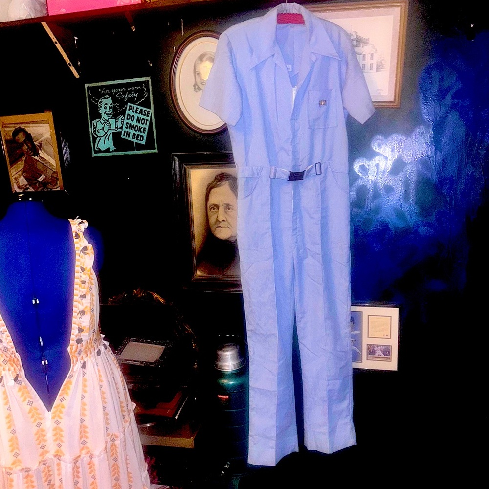 ORIG VTG Bill Parry Pinstriped Seersucker leisure suit with bronze buckle - Picture 9 of 15